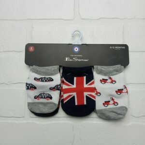 Ben Sherman boys size 0-12 mos red white and blue london socks. 6 pairs